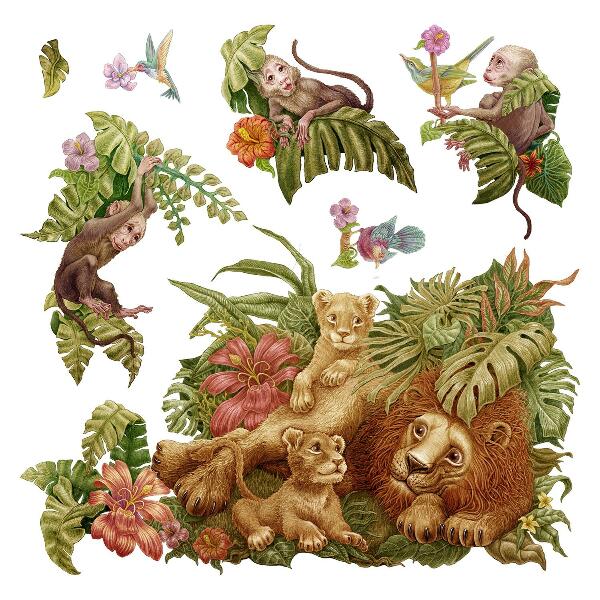 Wall sticker 100x153 Safari exotic animals in pastel jungle