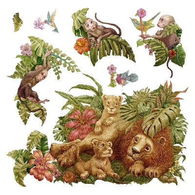 Wall sticker 100x153 Safari exotic animals in pastel jungle