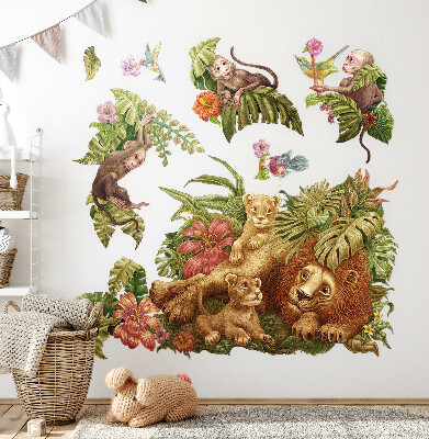 Wall sticker 100x153 Safari exotic animals in pastel jungle