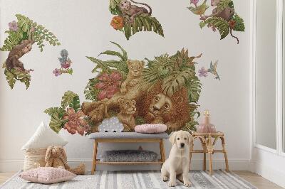 Wall sticker 100x153 Safari exotic animals in pastel jungle