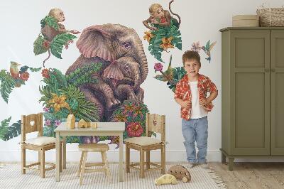 Wall sticker 100x126 Wild animals and the tropics in a cartoon version