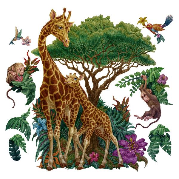 Wall sticker 100x149 Safari with wild animals in cartoon form