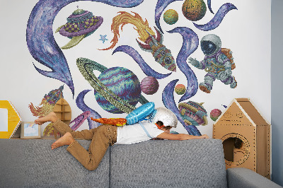 Wall sticker 100x150 Astronaut space rockets in cartoon style