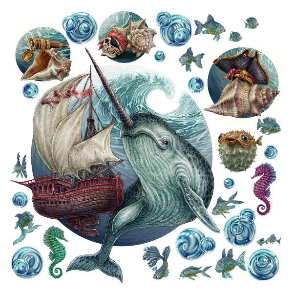 Wall sticker 100x109 An underwater land of cartoon creatures
