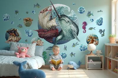 Wall sticker 100x109 An underwater land of cartoon creatures