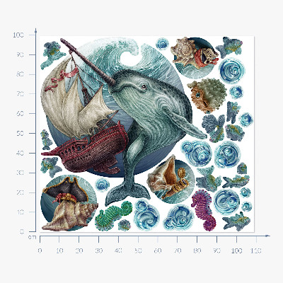Wall sticker 100x109 An underwater land of cartoon creatures