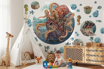 Wall sticker 100x120 A fairy-tale underwater world with an octopus and a ship