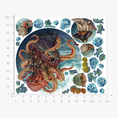 Wall sticker 100x120 A fairy-tale underwater world with an octopus and a ship