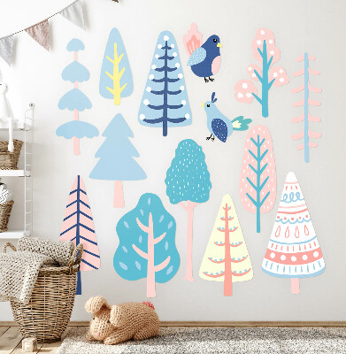 Wall sticker 100x125 Boho forest with pastel trees and birds