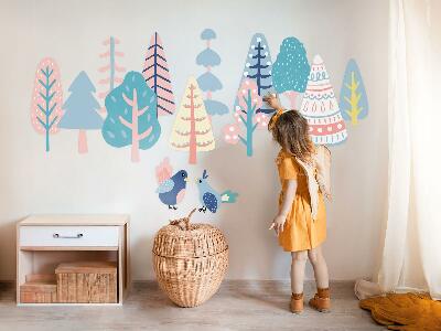 Wall sticker 100x125 Boho forest with pastel trees and birds
