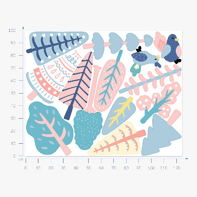 Wall sticker 100x125 Boho forest with pastel trees and birds