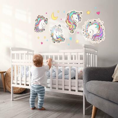 Wall sticker 100x139 Colorful charming unicorns with stars and moon