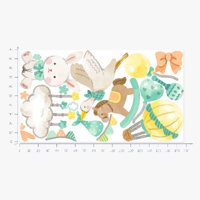 Wall sticker 100x178 Adorable pastel toys in a watercolor style