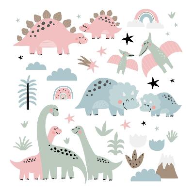 Wall sticker 100x148 Dinosaurs in pastel vegetation surroundings