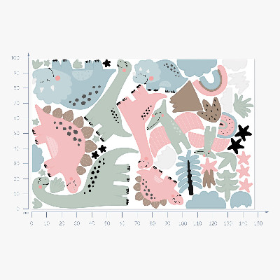 Wall sticker 100x148 Dinosaurs in pastel vegetation surroundings