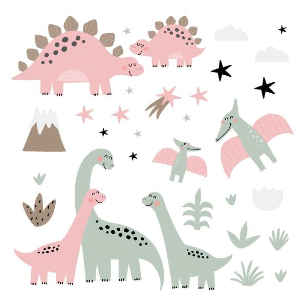 Wall sticker 100x160 Dinosaurs in a pastel jungle