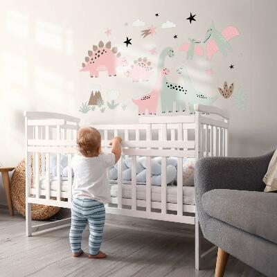Wall sticker 100x160 Dinosaurs in a pastel jungle