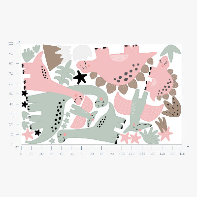 Wall sticker 100x160 Dinosaurs in a pastel jungle