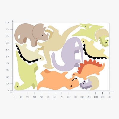 Wall sticker 100x141 Adorable pastel dinosaurs