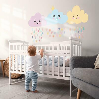 Wall sticker 100x128 Cheerful clouds with rain in pastel shades