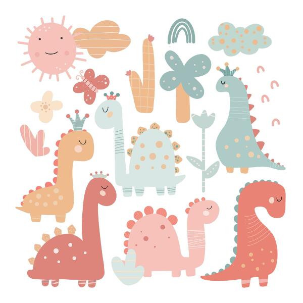 Wall sticker 100x153 Pastel world of dinosaurs in boho style