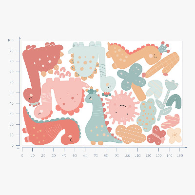 Wall sticker 100x153 Pastel world of dinosaurs in boho style
