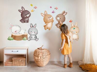 Wall sticker 100x124 Pastel bunnies and butterflies in a forest style
