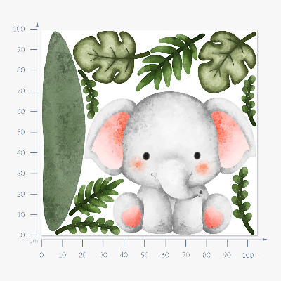 Wall sticker 100x105 Elephant in a pastel watercolor jungle