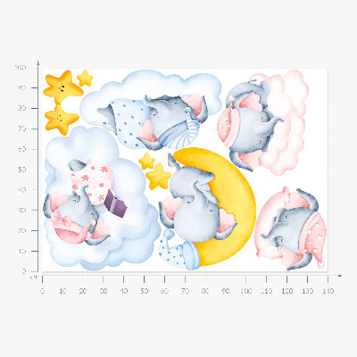 Wall sticker 100x140 Pastel elephants and clouds in a watercolor style