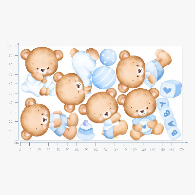 Wall sticker 100x172 Pastel teddy bears in a watercolor version