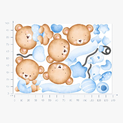 Wall sticker 100x139 Pastel watercolor teddy bears in a charming style