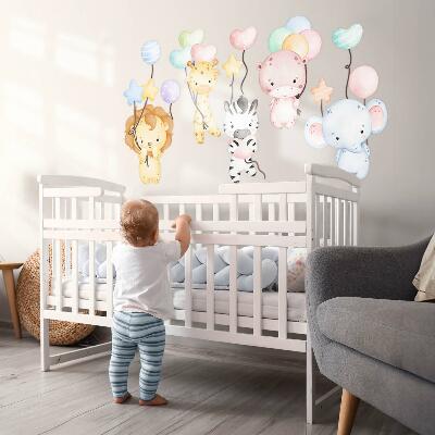 Wall sticker 100x148 Safari with wild animals and balloons in watercolor