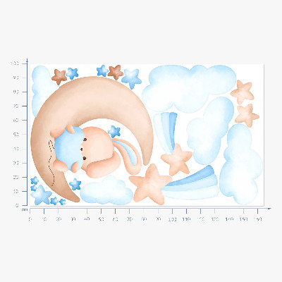 Wall sticker 100x165 Bunny in the clouds on a pastel moon