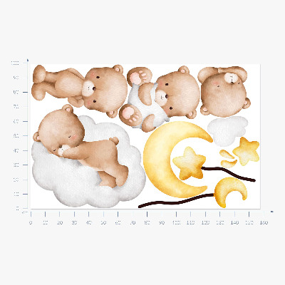 Wall sticker 100x158 Adorable teddy bears in the clouds and stars