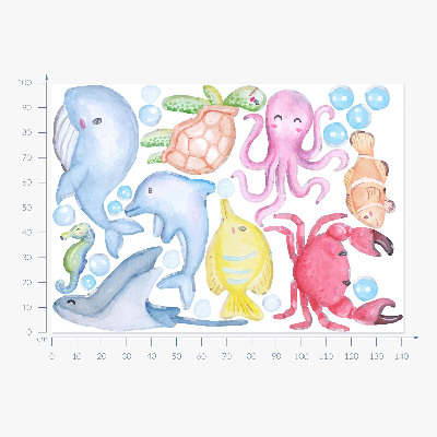 Wall sticker 100x142 Pastel underwater world of watercolor creatures