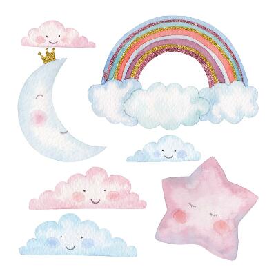 Wall sticker 100x137 Pastel magical sky in watercolor style