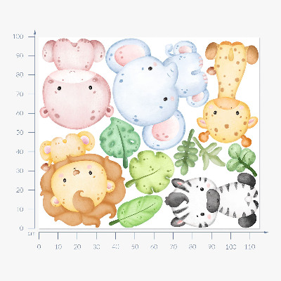 Wall sticker 100x115 Safari in pastel shades with charming animals