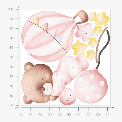 Wall sticker 100x93 Teddy bear with balloons and stars in pastel watercolor