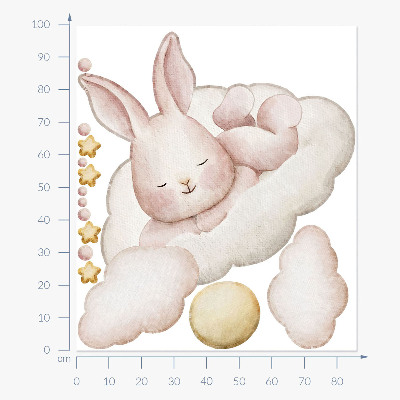 Wall sticker 100x86 Bunny on clouds and pastel watercolors