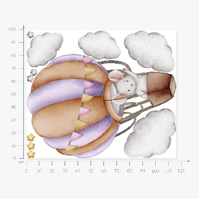 Wall sticker 100x117 A mouse's balloon journey in pastel clouds