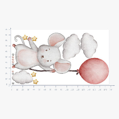 Wall sticker 100x178 Mouse with a balloon in the clouds, watercolor pastels
