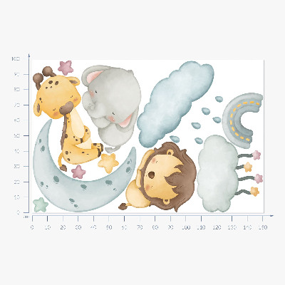 Wall sticker 100x152 Cute animals in a pastel sky