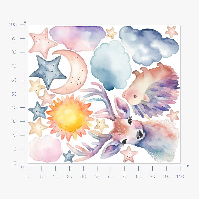 Wall sticker 100x110 Pastel watercolor animals and sky