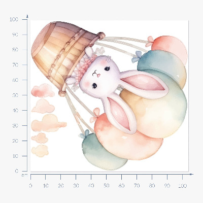 Wall sticker 100x105 Bunny with balloons in watercolor shades