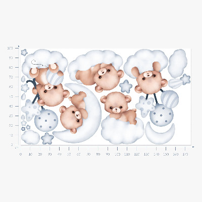 Wall sticker 100x176 Sweet teddy bears in clouds in pastel shades