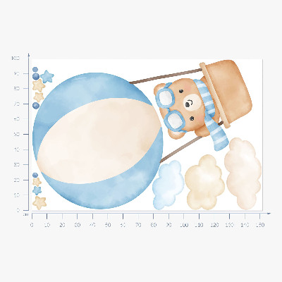 Wall sticker 100x152 Little teddy bear in a balloon in the clouds watercolor pastel