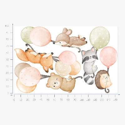 Wall sticker 100x155 Adorable animals floating in watercolor balloons