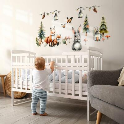 Wall sticker 100x108 Animals and plants in pastel boho watercolor