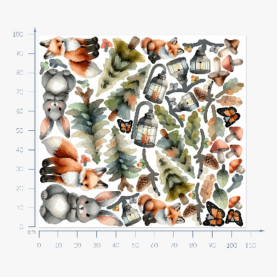 Wall sticker 100x108 Animals and plants in pastel boho watercolor