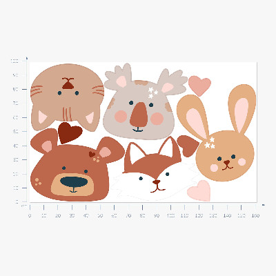Wall sticker 100x162 Forest animals in boho pastel hearts